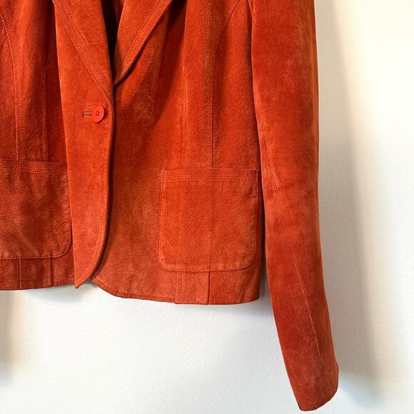 Alfani Burnt Orange Suede Leather Blazer Jacket L Statement Western Boho Artsy - Picture 3 of 9